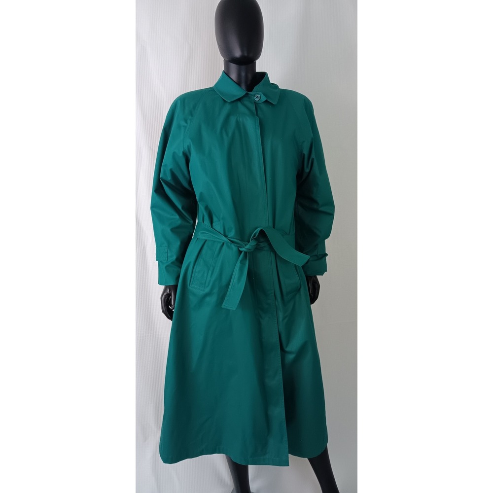 London Fog Trench Coat Green Wamsutta Removable Lining Thinsulate Belted Size 12